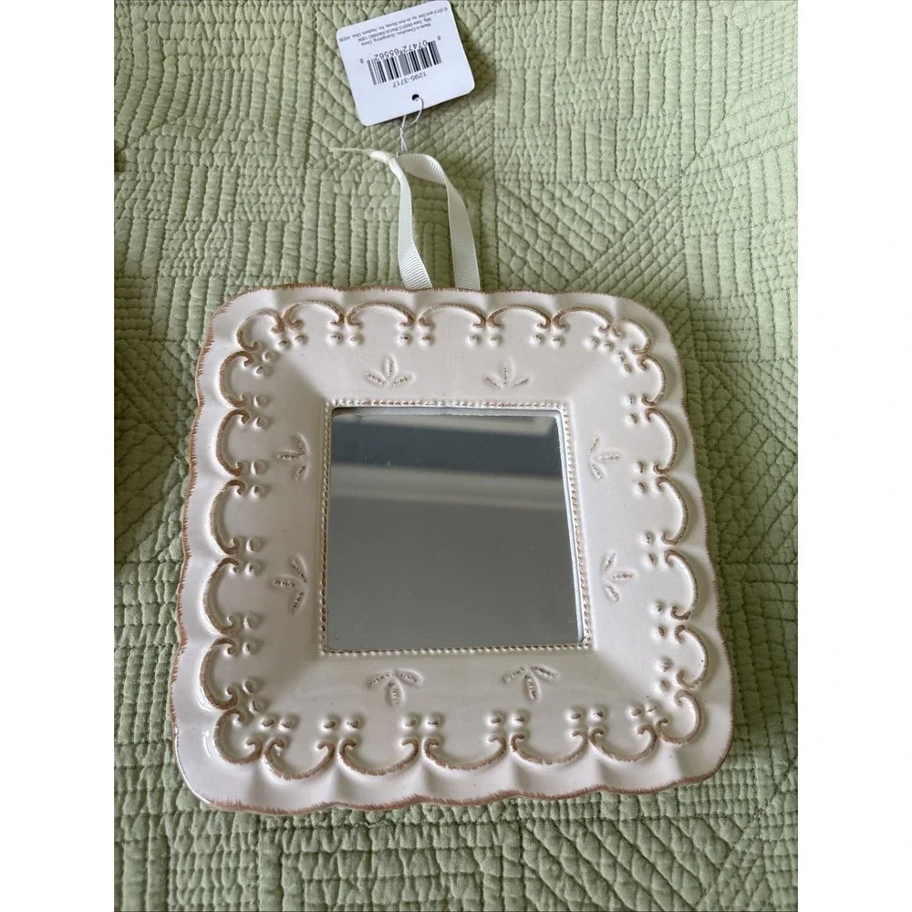 Set of 2 Ornate Hanging Wall Mirrors Cream Shabby Chic Oval Square NWT 7ish